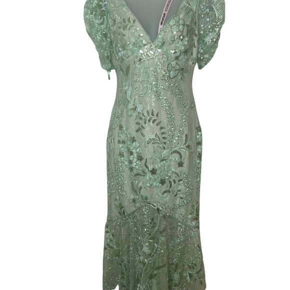 Mac Duggal 68266 Mint Beaded Lace Embroidered Midi Dress Size 4 NWT - Picture 2 of 6
